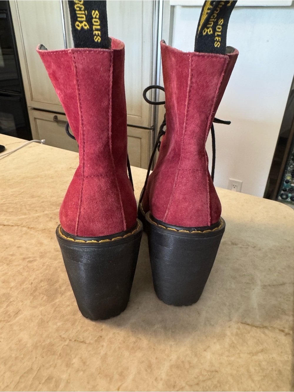 Dr. Martens Suede Lace-Up Chunky Heel Boots in Berry Sz 5 - Picture 3 of 11